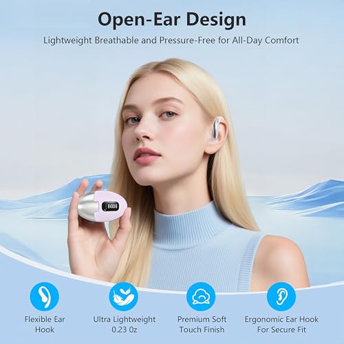 Image of Open Ear Bone Conduction Headphones,Over Ear Earbuds with Ergonomic Earhook,Bluetooth Headphones 5.4 with Smart Digital Display,50H Playtime,IPX7 Waterproof,Touch Control Operate Fit Cycling Running
