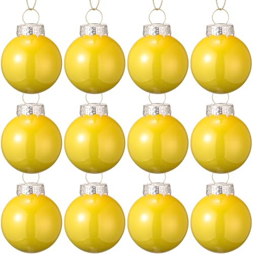 12 Pcs Yellow Glass Christmas Ball Ornaments...
