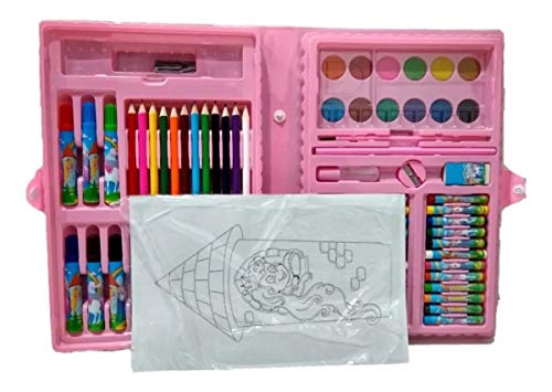 Estojo De Pintura Com 68 Peças Para Meninas Kit Escolar Rosa 68 Peças Estojo Maleta Pintura Desenhar
