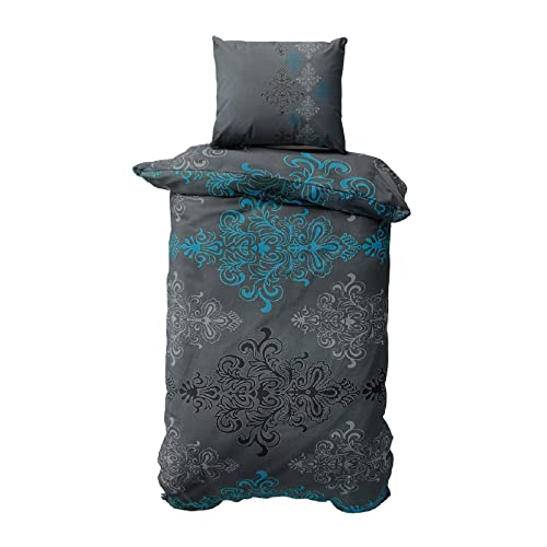 Class Home Collection Bettwäsche 135x200 Baumwolle Renforce 2 teilig Bettwäsche-Set mit Reißverschluss Aura Petrol