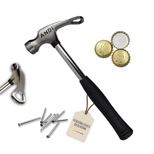Flaschenöffner Hammer Personalisiert | Feierabend-Hammer Gravur mit Namen | Geschenk für Papa, Opa, Kollegen | Stahlkopf | Geschenk Vatertag | Geburtstag Opa, Papa | (Feierabendhammer)
