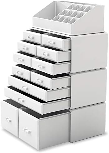 READAEER Makeup Cosmetic Organiser Storage Drawers Display Boxes Case with 12 Drawers, 4 Pieces, Freely Combined and Stacked.