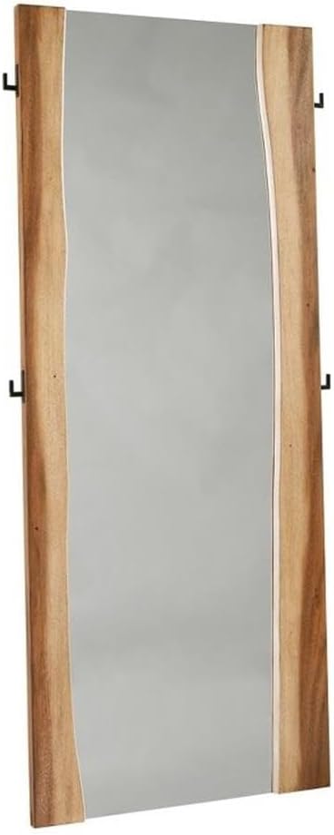 Pemberly Row Contemporary Wood Standing Mirror, 76” H x 31” W, Smokey Walnut and Coffee Bean Finish, Mahogany Trembesi Veneer, Full-Length Bedroom or Walk-in Closet Accent Decor