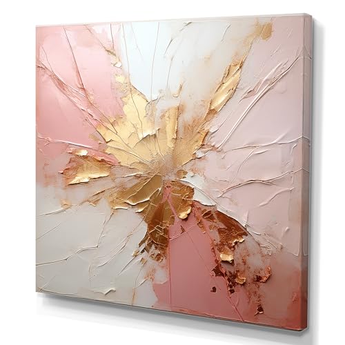 DesignQ Abstract Painting Wall art decor, Abstract wall art, Fusion Of Gold And Pink Paint, Extra large Canvas wall art, 36x36 inches