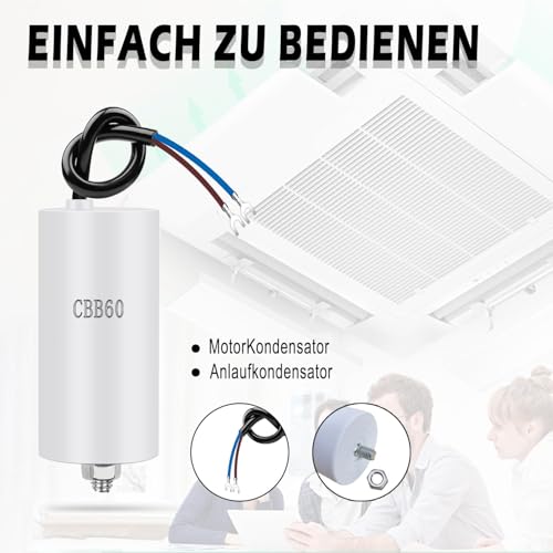 GTIWUNG 2 sztuki 12µF 450 V kondensator silnikowy ze śrubami kondensator rozruchowy z drutem 450 V CBB60 kondensatory kabel do silnika elektrycznego