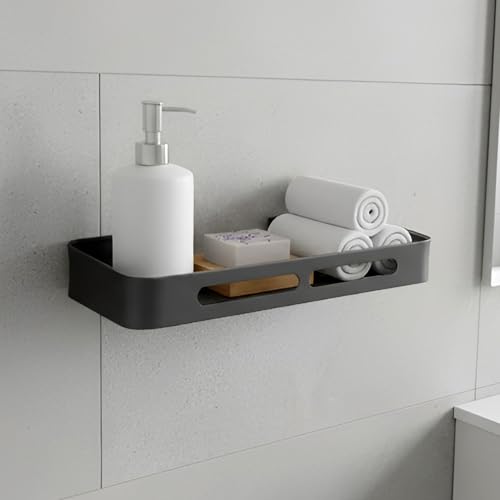 Image of IBELL Shelf for Bathroom and Kitchen | Wall Rack with Adhesive or Drilling | Storage Stand for Wall | Bathroom and Kitchen Accessories - Grey