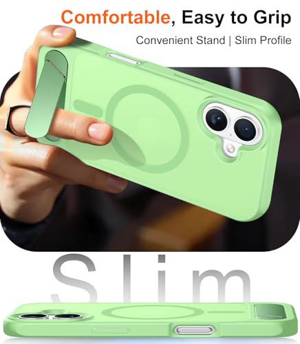 Image of Designed for iPhone 17 Case, [Built-in Invisible Kickstand][Compatible with MagSafe][Military Grade Shockproof] Slim Translucent Matte Phone Case 6.3 inch (Light Green)
