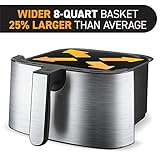 Gourmia Air Fryer Oven Digital Display 8 Quart Large AirFryer Cooker 12 Touch Cooking Presets, XL Air Fryer Basket 1700w Power Multifunction GAF838 Black and stainless steel air fryer