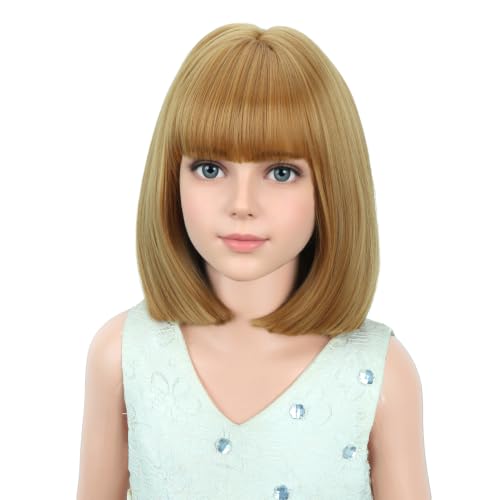 Image of PATTNIUM Kids Strawberry Blonde Wig with Bangs for Girls Short Blonde Wig Bob Wigs Synthetic Halloween Costume Cosplay Wigs