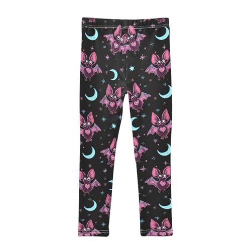 Pink Bat Moon Star Girls Leggings Soft Stretch Workout Yoga Dance Pants for Kids Casual Tights2