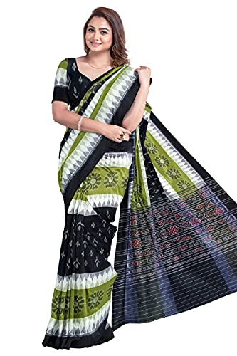 Image of Odisha Sambalpuri Handloom Ikat Women's Cotton Saree, Odisha Handloom Handmade Pure Cotton Khandua Saree, Ikkat Orissa Traditional Handloom Saree Without Blouse