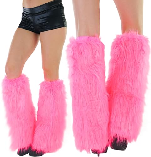 Image of ToBeInStyle Women's Faux Vibrant Fur Retro Daring 60' Inspired Ravewear Knee High Leg Warmers