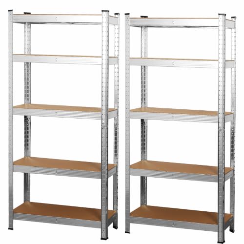 Image of COZYBRITE Garage Shelving Units 5 Tier 2 Pack 90x40x180cm Silver
