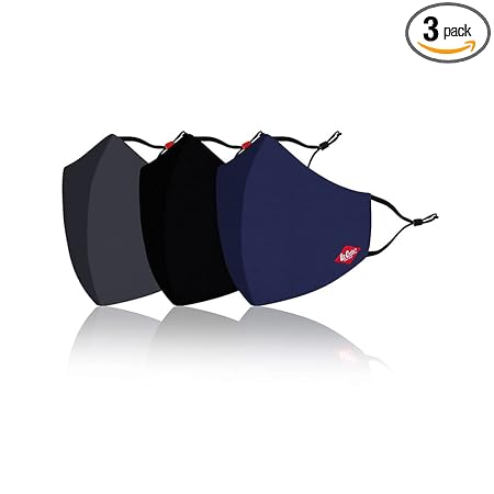 Lee Cooper Unisex Lightweight Cotton Face Reuseable Mask Without Valve, Multi color, Pack of 3