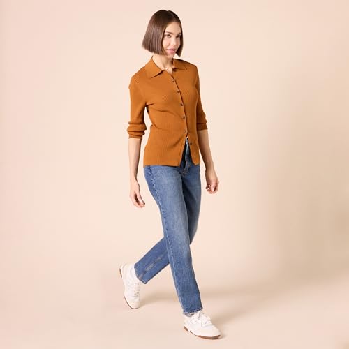 Image of Amazon Essentials Women's Fine Gauge Stretch Polo Ribbed Long Sleeve Sweater Cardigan