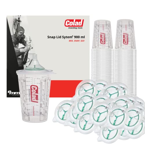 Colad Snap Lid System Automotive Spray Paint Application Kit Including Mixing Cup and Lid with Built in Paint Filter 900 ml (190 Micron Strainer)