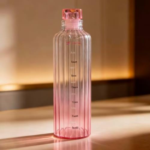 Image of Borosilicate Water Bottles, H2O Fridge Water Bottle with Cap, Leak proof & Airtight Lid, Water Bottle for Office, School, College - 500ml Bottles with Time Marker (Striped Pink)