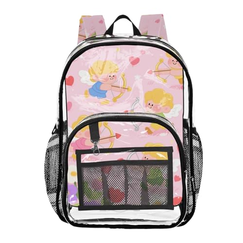 Cartoon and Cute Pink Cupid Backpack For School Clear Clear Book Bags For Teen Girls See Through PVC Back Pack