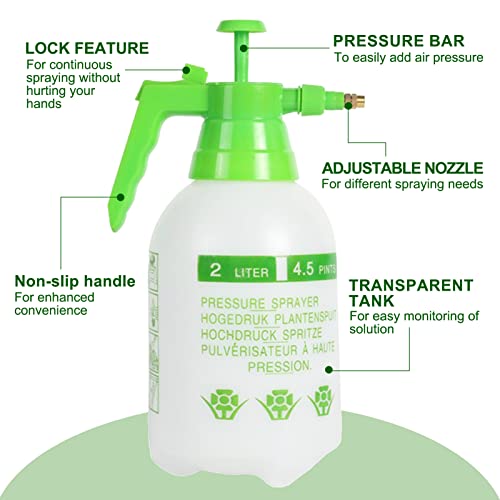 Homeaning 68Oz Garden Pump Sprayer, 2L Hand Pressure Sprayer Bottle, 0.5 Gal Lawn Adjustable Sprayer For Plant Mister Spraying Weeds Home Cleaning Watering (Green) #TOP1