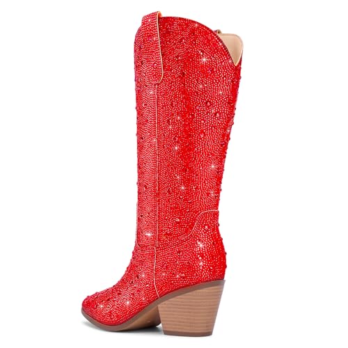 Image of Cowgirl Ankle Boots Cowboy Boots for Women Western Booties Rhinestone Chunky Heel Fashion Comfortable Side Zipper