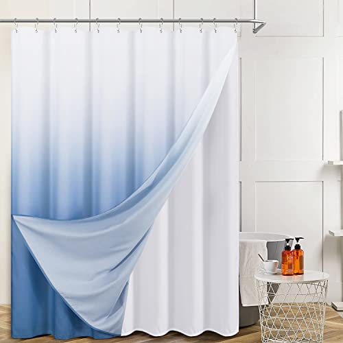 Spwiy Blue Grey Shower Curtain Set With Snap-In Fabric Liner, Blue And White Ombre Linen Textured Shower Curtains - Hotel Style, & Washable, Heavyweight Fabric - 72X72, Blue Grey #TOP5