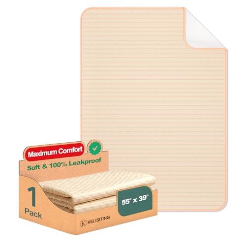 Image of KELISITING Incontinence Bed Pads - 55 inch x 39 inch Washable Waterproof Underpads (Pack of 1) - Reusable Extra Large 4-Layer Soft Pee Pads for Adults, Women, Elderly - for Sofa, Couch, Furniture