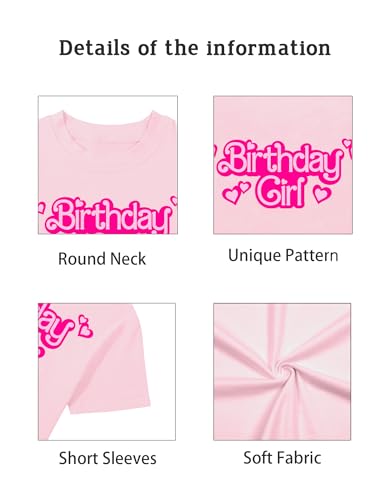 Birthday Girl Shirt 5-12 Year Kids Birthday Party Shirt Doll Themed Letter Girl Short Sleeve Tee Top4