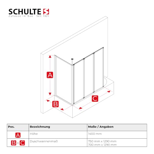 Schulte Duschwand für Badewanne mit Seitenwand, 3-teilig, 129x140x70cm – Ansicht 2