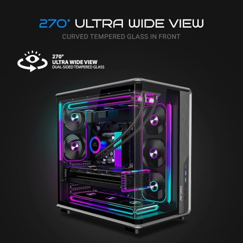 Image of Ant Esports Crystal X8 Arc Mid Tower Gaming Cabinet | Panoramic 270 Tempered Glass, Supports BTF Back-Connect ATX Motherboards, Pre-Installed 8X 120mm ARGB Fans, 360mm AIO Support | Black