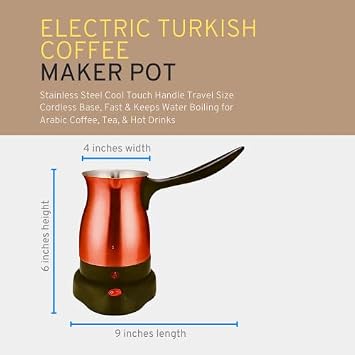 Electric Turkish Coffee Maker Pot Stainless Steel for Arabic, Greek, Turkish Coffee, Cool Touch Handle 360 Degree Cordless Rotation Base, Fast, Keep Boiling Water 800W (Red)