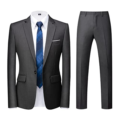 KUDORO Herren Anzüge 2-Teilig Slim Fit für Hochzeit Business Eine Knöpfe Herrenanzug Sakko Hose(Dunkelgrau,S)