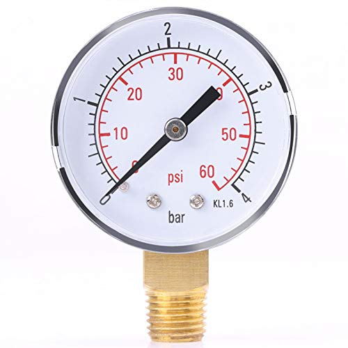 Qcwwy Medidor De Presión De Combustible, Medidor De Presión De Agua, Manómetro De 1/4 'NPT, Medidor De Baja Presión, Filtro De Piscina Lleno De Glicerina, Medidor De Presión para Agua, 0-4 Bar