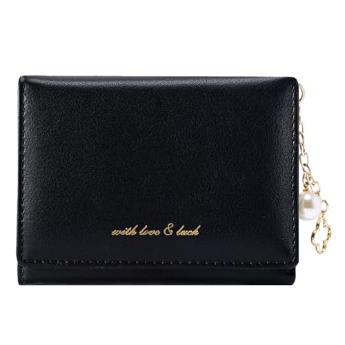 Sunwel Fashion Elegant Small Wallet with Chain Decoration Cash Credit Card Holder ID Window for Women Girls (BLACK)