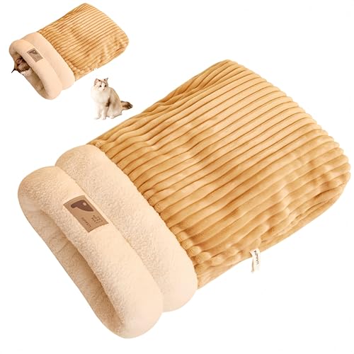 HJYDGJ Lit d'hiver pour animaux de compagnie pour chats domestiques - Sac de couchage générique pour chat - Sac de couchage chaud - Lavable - Chaud - Marron