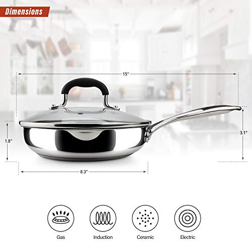Avacraft 18/10 8 Inch Stainless Steel Frying Pan With Lid, Side Spouts, Induction Pan, Versatile Stainless Steel Skillet, Fry Pan In Our Pots And Pans, Cooking Pan (Stainless Steel, 8 Inch) #TOP1