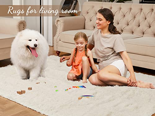 Medeunk Area Rug 4X6 Cream White Super Soft Fluffy Upgrade Sponge Non-Slip No Shedding For Living Room Bedroom Girls/Boys Room Dorm Playroom Lounge Home Decor #TOP1
