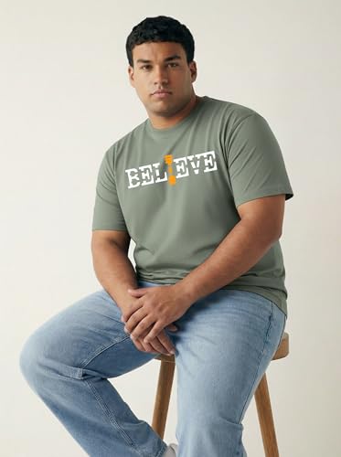 Image of Men Plus Size Printed Cotton Tee Regular Fit Round Neck Half Sleeve T-Shirt