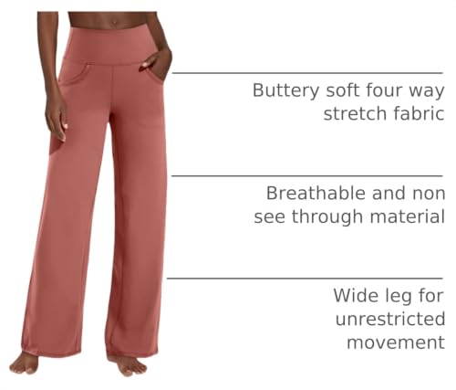 Image of Promover Wide Leg Pants Woman Yoga Pants with Pockets Stretch Loose Casual Lounge Sweatpants Petite /Regular /Tall
