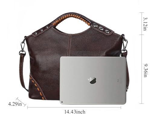 Image of HESHE Leather Purses for Women Crossbody Bags Satchel Shoulder Handbag | Genine Leather,Large Roomy Hobo Bags Retro Crossbody Purses Ladies Tote Top Handle Handbags for Work,Travel and Daily Use