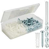 Ribbed Plastic Drywall Anchor Kit with Screws and Masonry Drill Bit, 14-16 x 1-1/4