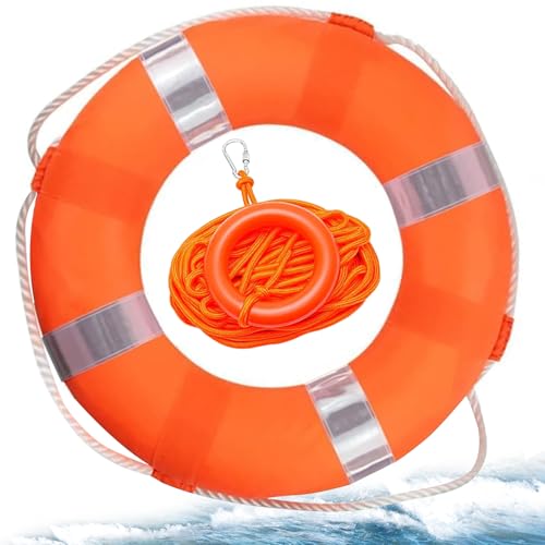 Child Pool Life Ring Buoy Life Preserver Ring with Lifesaving Rope Reflective Tape Yard Wall Decoration Silver&Orange 10.6'/19.68'