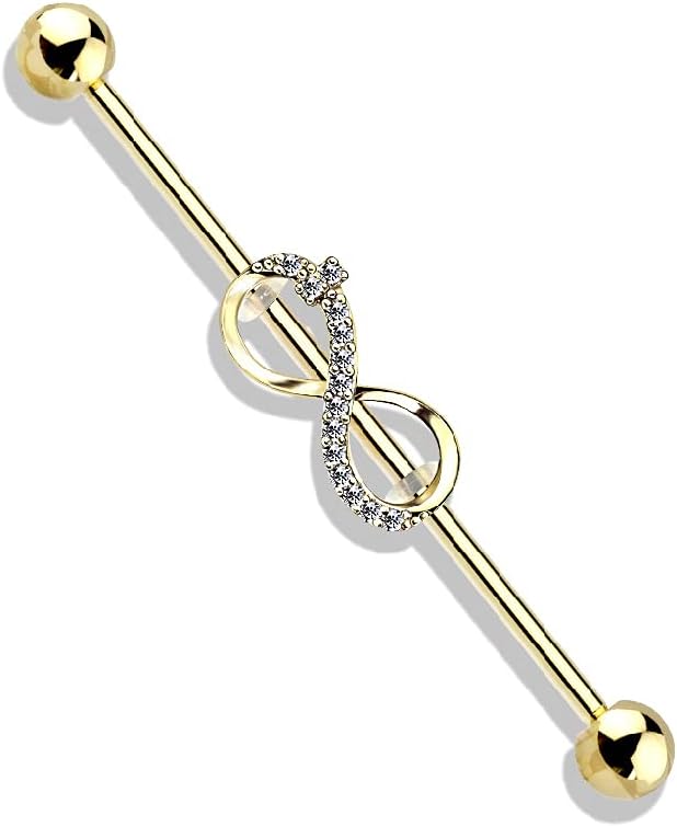 Pierced Owl - 14GA CZ Paved Infinity Sign 316L Surgical Stainless Steel Industrial Barbell