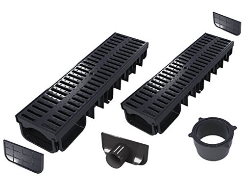 S-lon Entwässerungsrinne Set 2 Meter | Kunststoff schwarz Klasse A15 (1.500 kg) | Typ 50 (Entwässerungsrinnen)