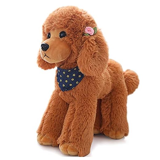 Heionia Peluche de perro con bufanda Kawaii Caniche de peluche para perros, regalo para niños y niñas, 20 cm (marrón)