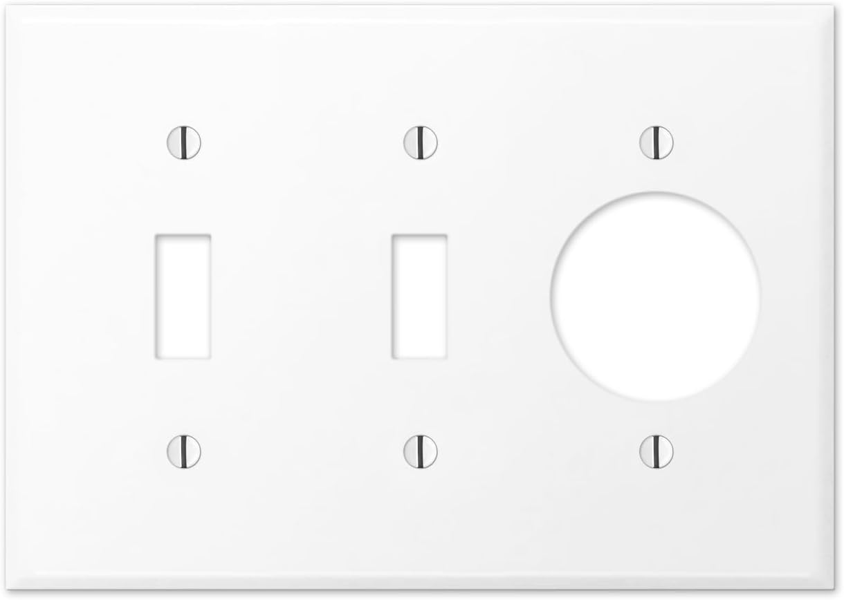 2 Gang Combination METAL Wall Plate - (1) Decorator - GFCI - Rocker with (1) 1.406" Single Simplex Receptacle - Light Switch Plate Cover, Steel Painted White, UL Listed, 4.5" x 4.5" - Made in USA
