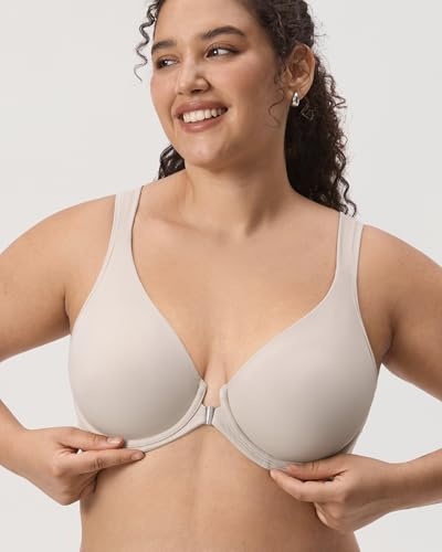 Image of DELIMIRA Women's Front Closure Bras Posture Full Coverage Plus Size Underwire Unlined Back Support Plunge Seamless Bra B-H