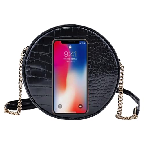 Image of Round Crossbody Bag for Women,PU Leather Shoulder Bag with Metal Chain Strap, Cellphone Purses with Zipper
