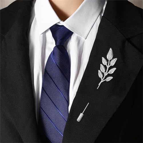 Image of coadipress Gentlemen Gold Silver Leaf Brooches Simple Elegant Retro Double Leaf Collar Pin Brooch Gold Silver Plant Leaves Brooches