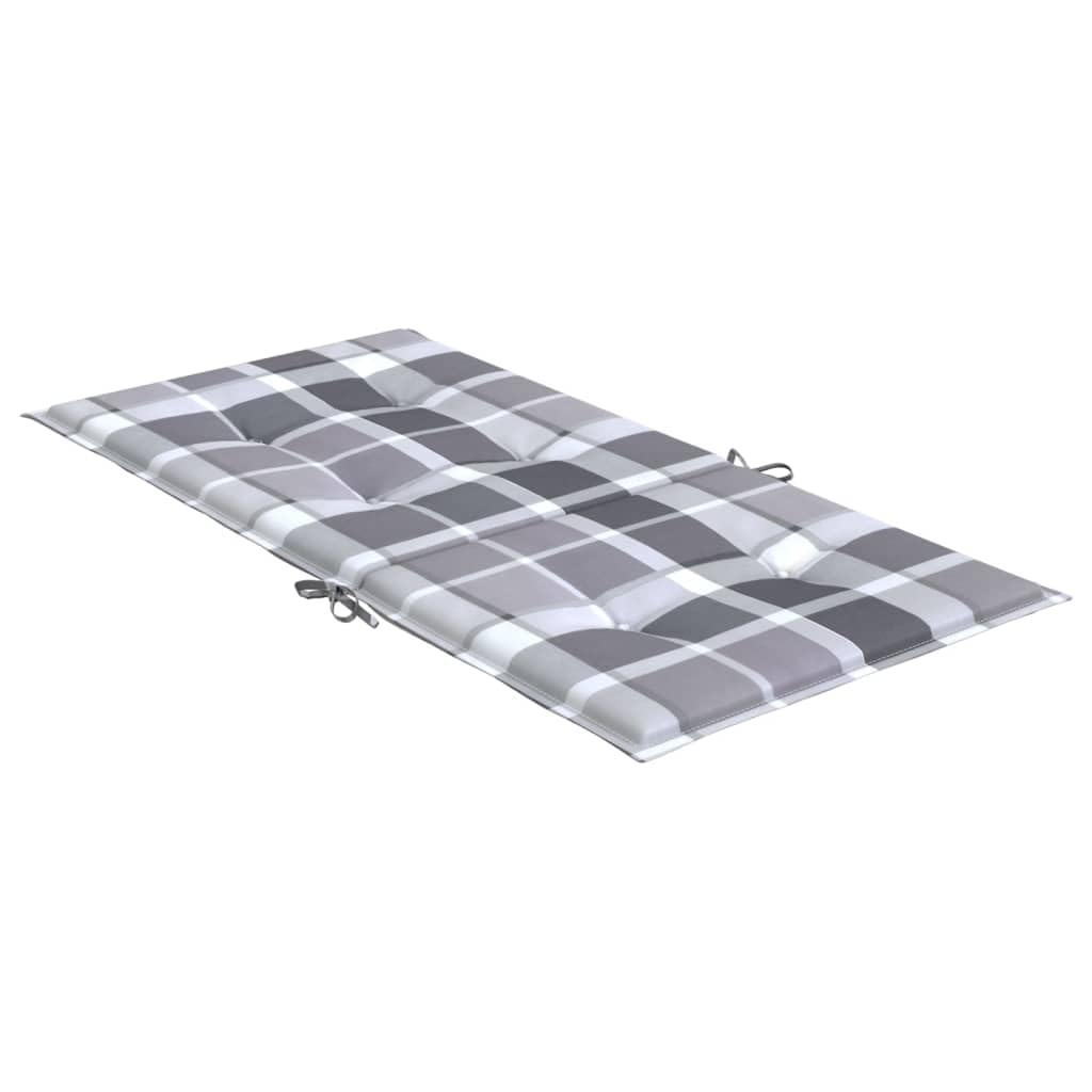 4er Set Gartenstuhlauflagen für Niedriglehner 100x50x3 cm, Komfortable Sitzauflagen aus Oxford-Gewebe, Stuhlkissen mit Haltebändern und Gummizug für Gartenstühle, Grau Karomuster