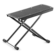 All metal x frame design offers stability and the ability to fold flat making easy to carry in your gig bag 4 rubberised feet offer ultimate protection from slipping and protects wooden floors 6 height adjustable presets from 10.5cm (heel) 13cm (toe)...